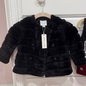 Janie and Jack Black Faux Fur Puffer Jacket 2T